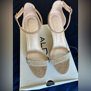 Brand New Aldo Tan Heels with Rhinestone Embellishments